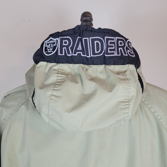 Vintage Pro Player Jacket Mens XXL Khaki Oakland Raiders Zip Hooded 90s WORN - Picture 7 of 16